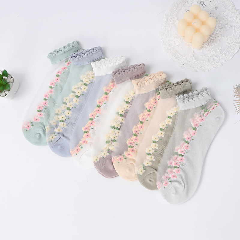 🌺🧦 Ženske proljetno-ljetne čarape do gležnjeva s cvjetnim čipkastim uzorkom 👠