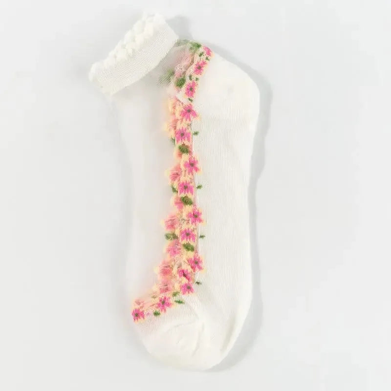 🌺🧦 Ženske proljetno-ljetne čarape do gležnjeva s cvjetnim čipkastim uzorkom 👠