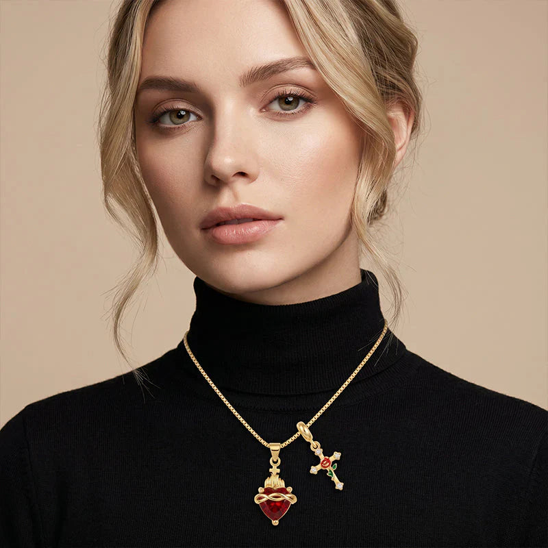 ✝️🌹Ogrlica s privjeskom Presvetog Srca i krunice